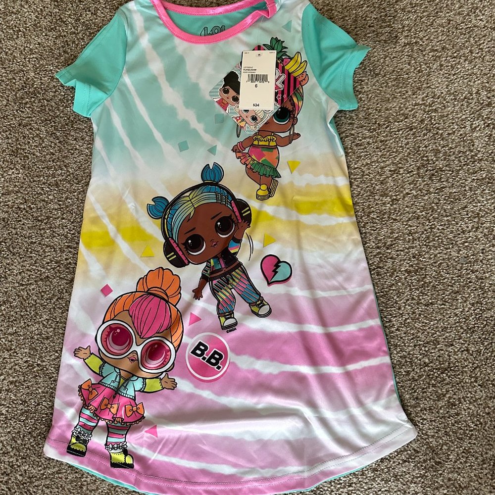 GIRLS LOL CREW NECK SHORT SLEEVE NIGHT GOWN SIZE 6 #K92 - Picture 2 of 2